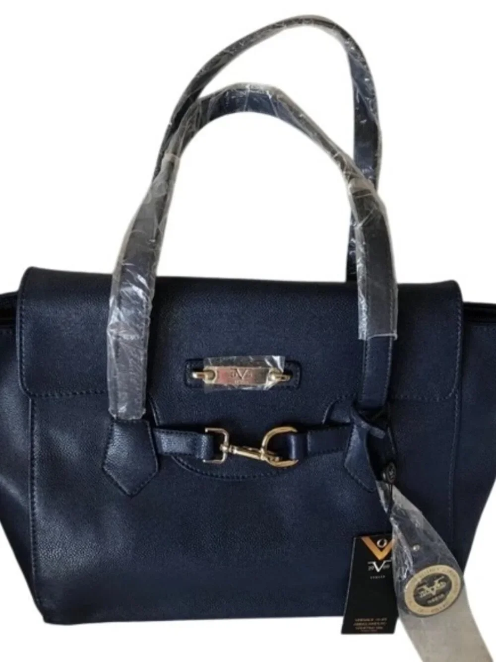 Versace 19v69 Italia Nicoletta Stingray Navy Blue Faux Leather Shoulder Tote Bag